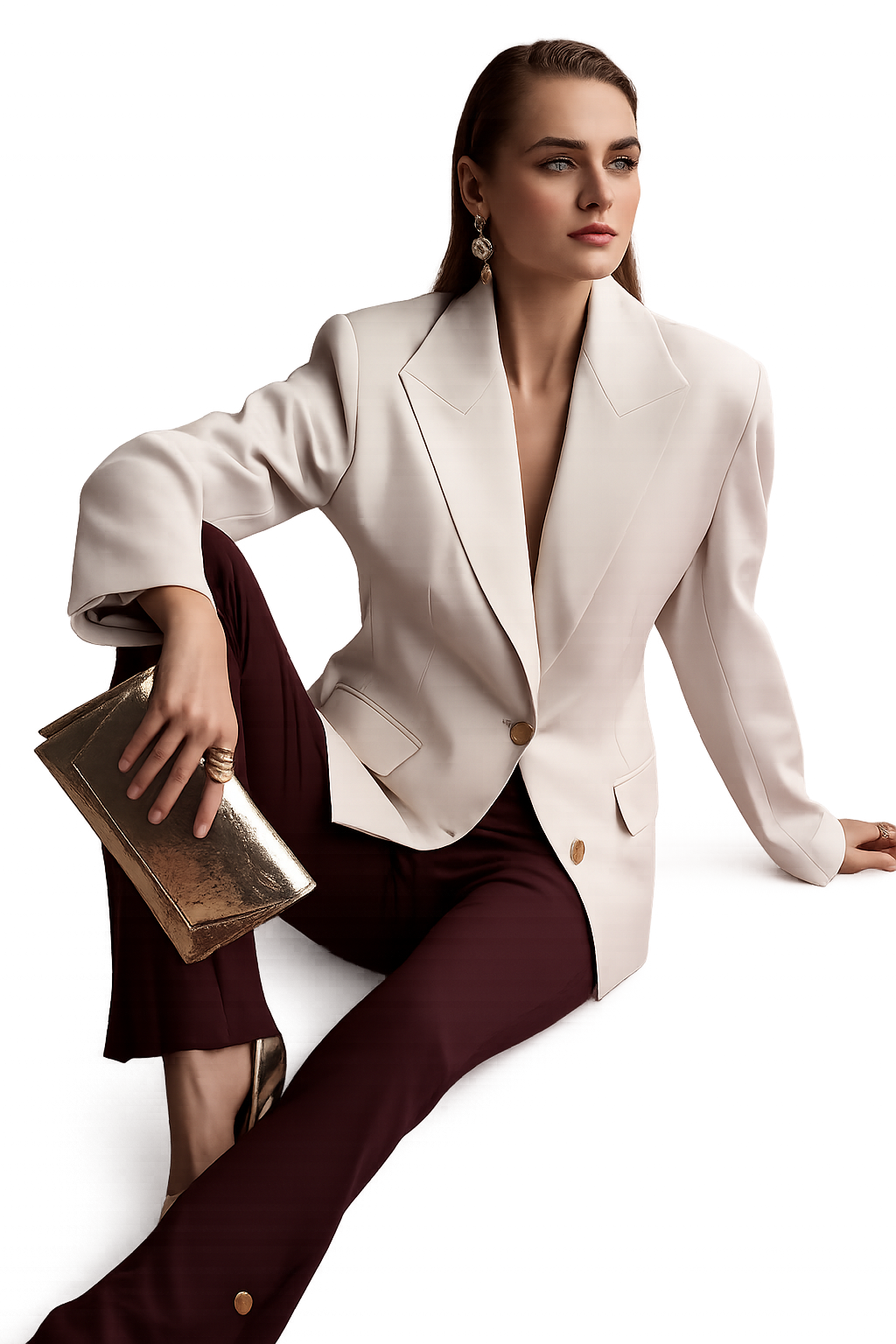 Fitted Kesim Vatkalı Blazer-Ekru